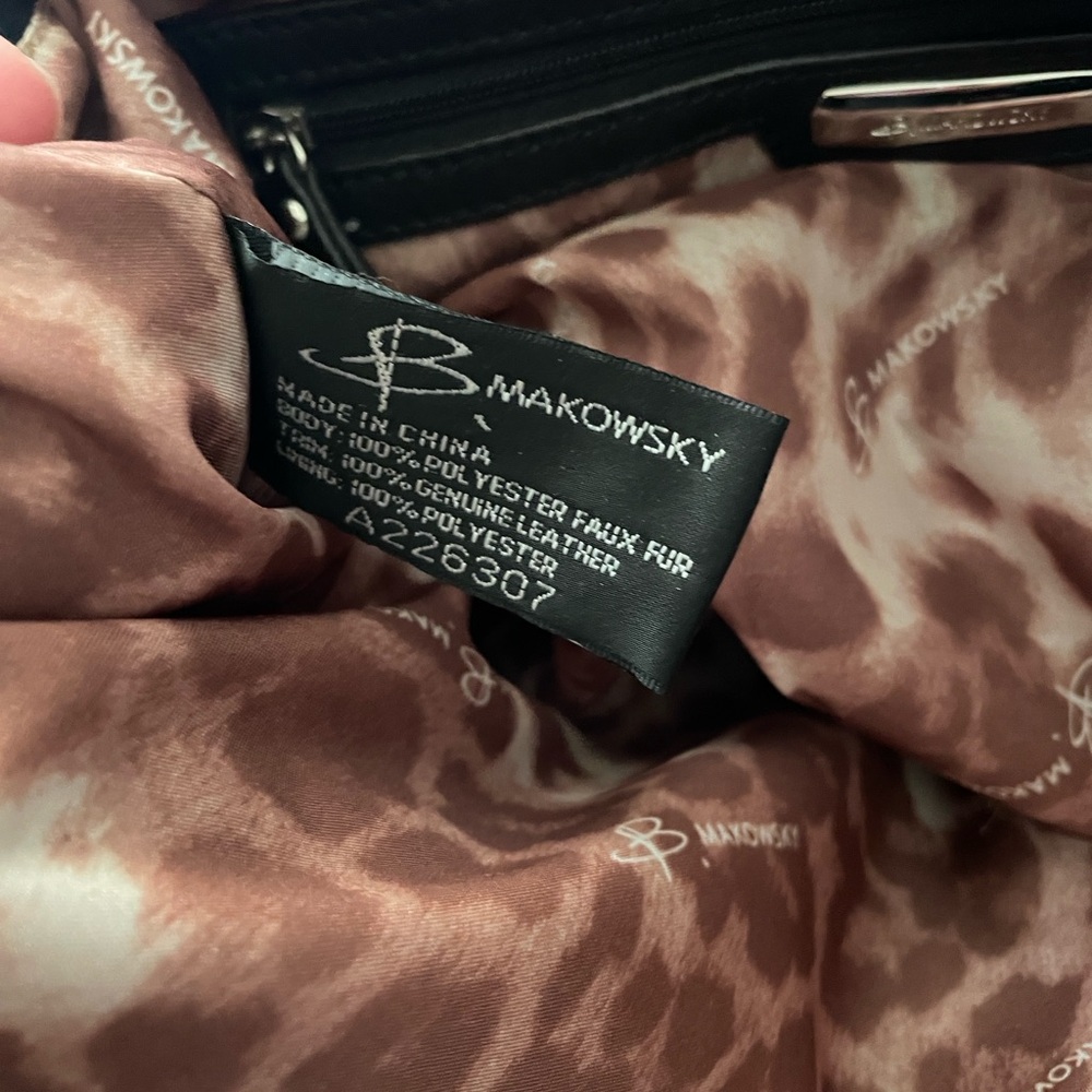 B.Makowsky Leather and Faux Fur Tote Bag - Black and Brown - Picture 5 of 5